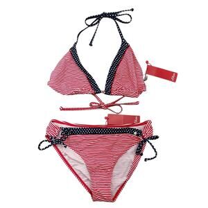 S. Oliver Bikini Two Piece Swimsuit String Tie Red Blue 38 C/D Bottoms 8 New